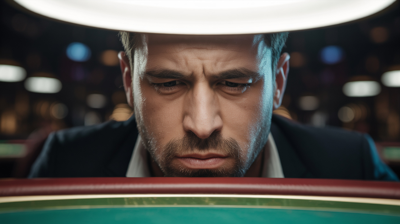 Close-up of intense poker stare revealing micro-expressions