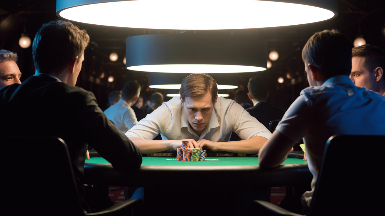 Poker player leaning forward showing body language tells