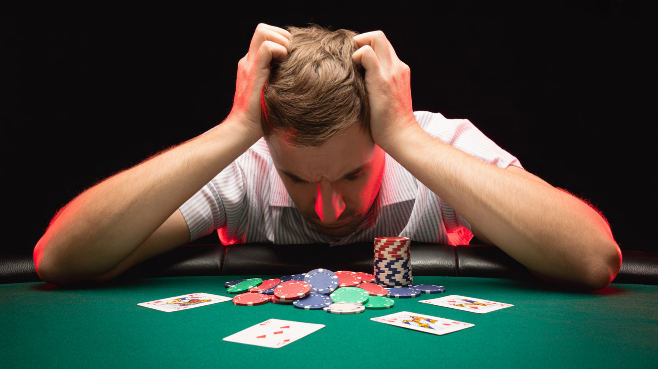 Frustrated poker player showing signs of tilt