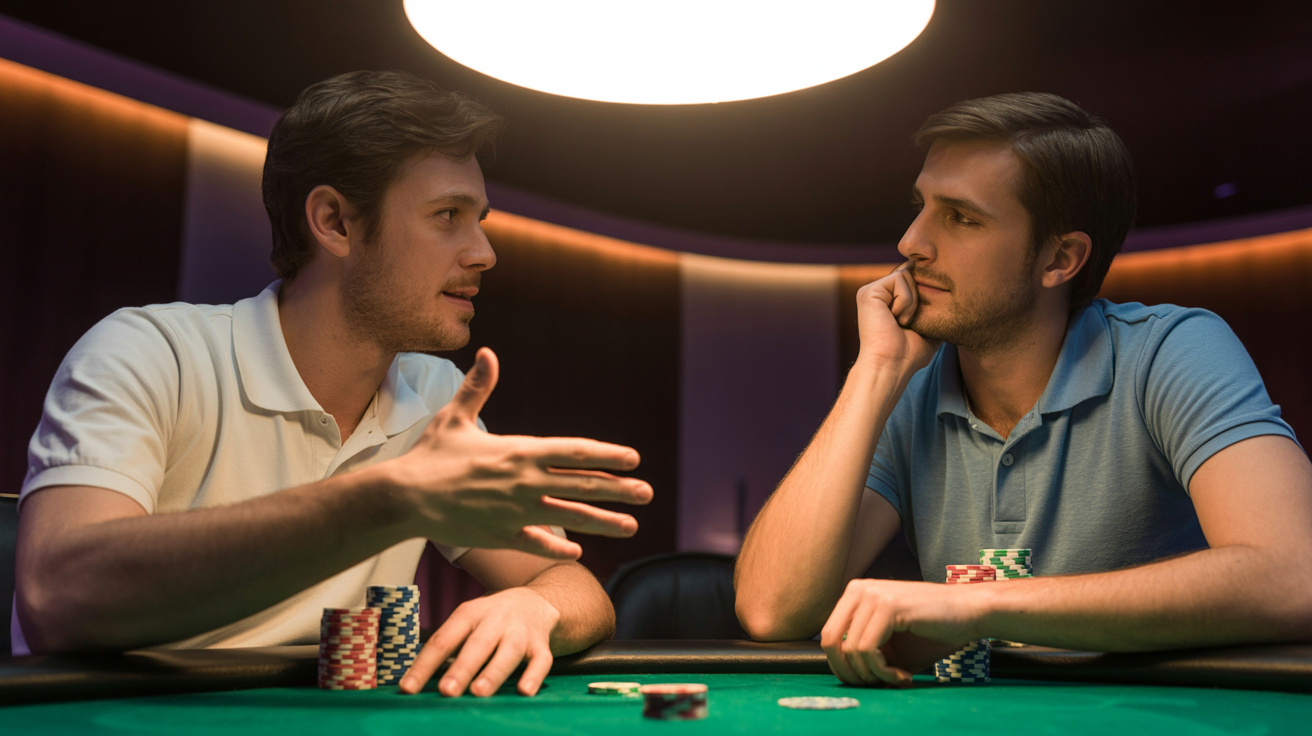 Poker players communicating at the table